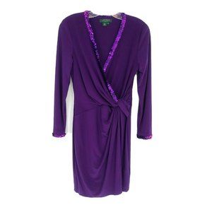 Lauren Ralph Lauren womens sequin embellished Dress size 8 petite Purple